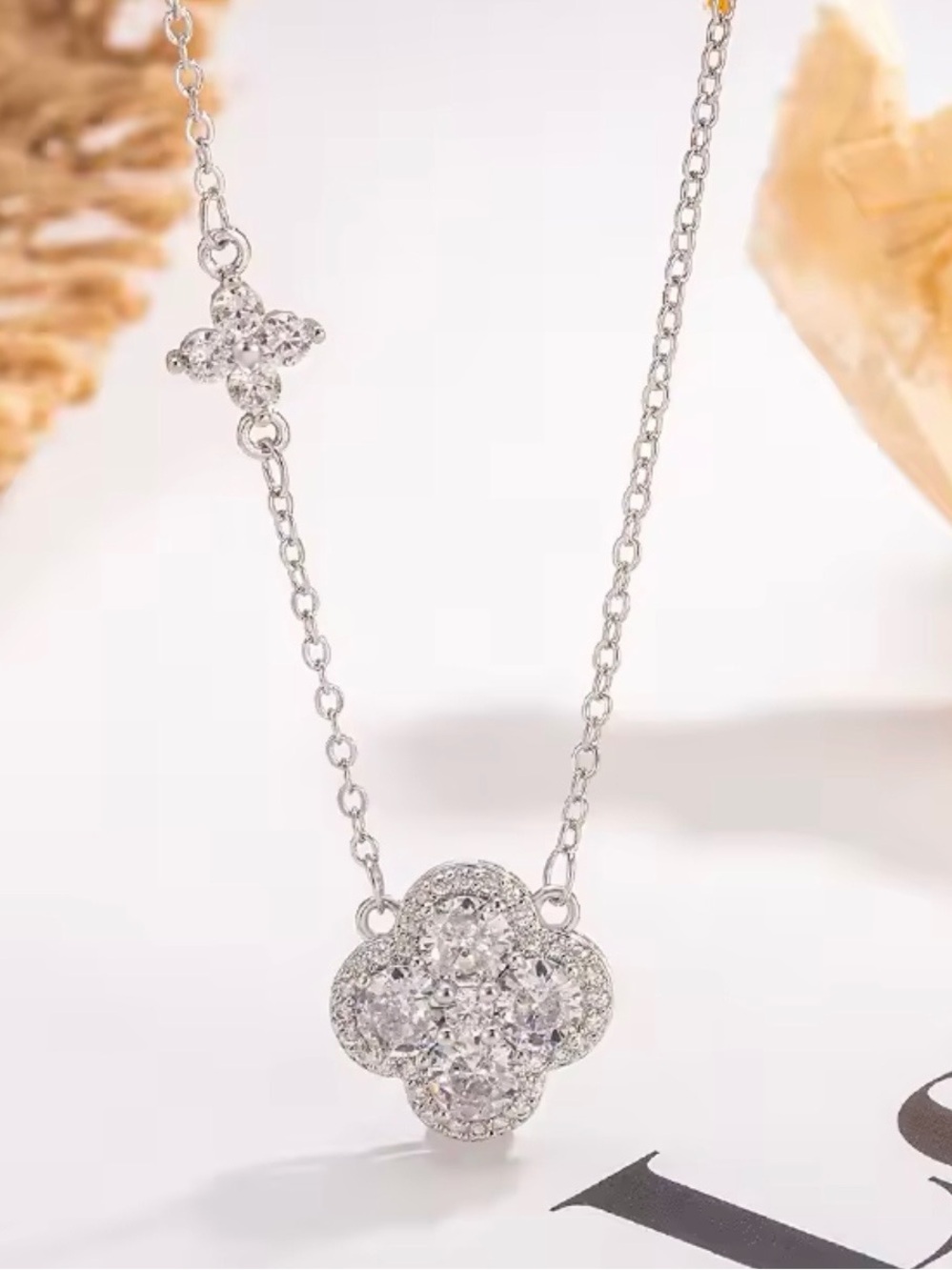Kohl's Silver Crystal Clover Necklace